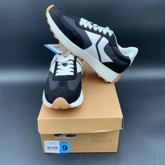 Steve Madden Kendrix Black & White Sneakers Size 9M Textile PU Upper Fabric Outs - Picture 1 of 7